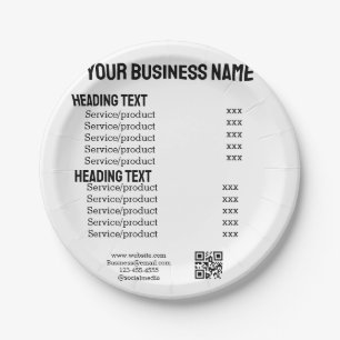 Business services products price list menu card paper plate