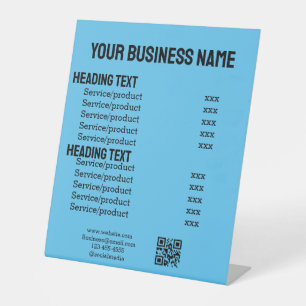 Business services products price list menu card pedestal sign