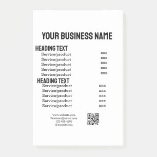 Business services products price list menu card post-it notes