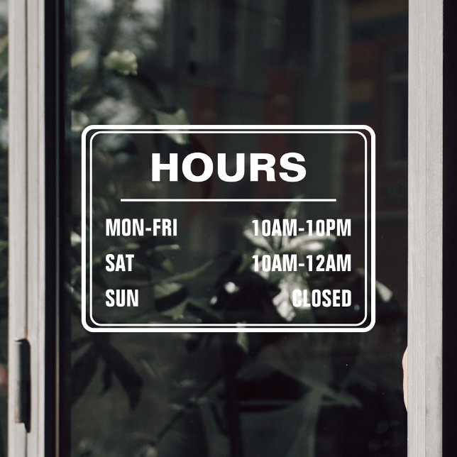 Business Shop Hours of Operation (store hours of operation transparent window sticker)