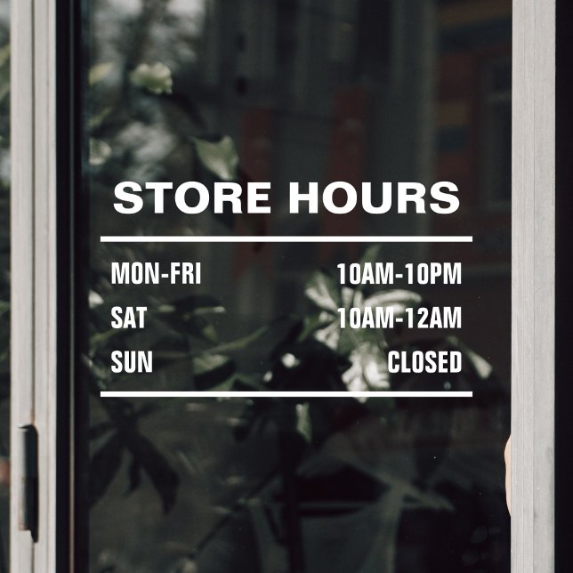 Business Shop Hours of Operation (Business Shop Hours of Operation Window Cling)
