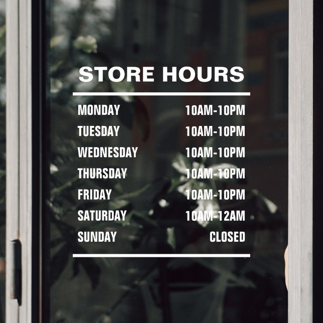 Business Shop Hours of Operation (Business Shop Hours of Operation Window Cling)