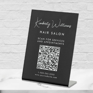 Business Signature Script QR Code Black Pedestal Sign