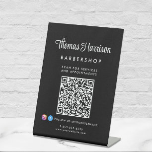 Business Signature Script QR Code Black Pedestal Sign