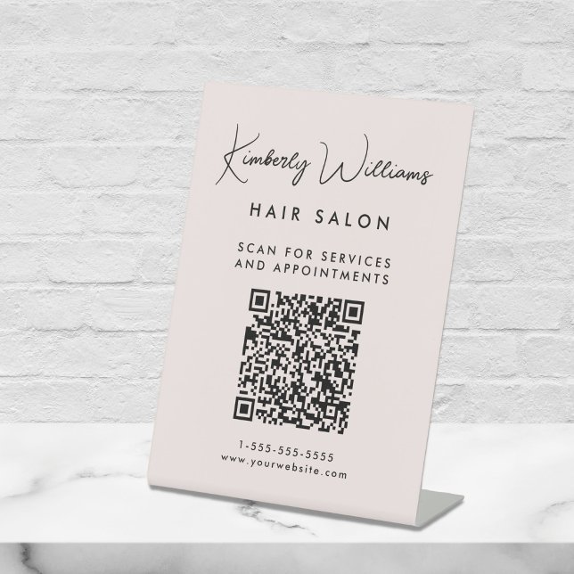 Business Signature Script QR Code Pink Pedestal Sign (Empower your name in our signature script as your logo and brand identity)