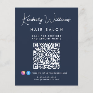 Business Signature Script QR Code Promotional Blue Flyer