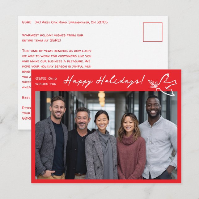 Business Simple Dove CUSTOM PHOTO ChristmasHoliday Postcard (Front/Back)