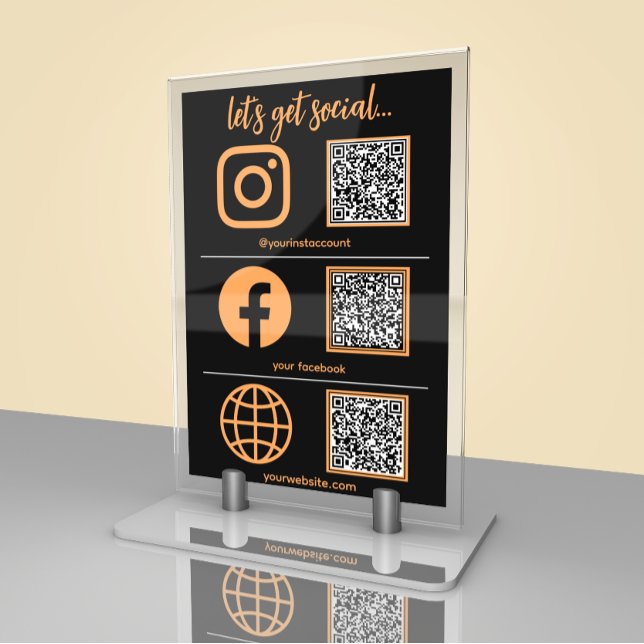 Business Social Media Sign With QR Code Table Number (Creator Uploaded)