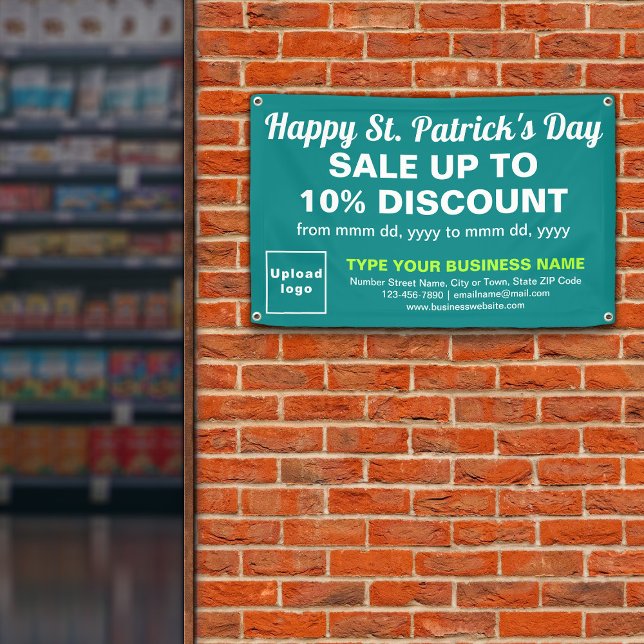 Business St. Patrick Sale on Teal Green Rectangle Banner (Attract more customers. Business Saint Patrick sale on teal green rectangle banner.)