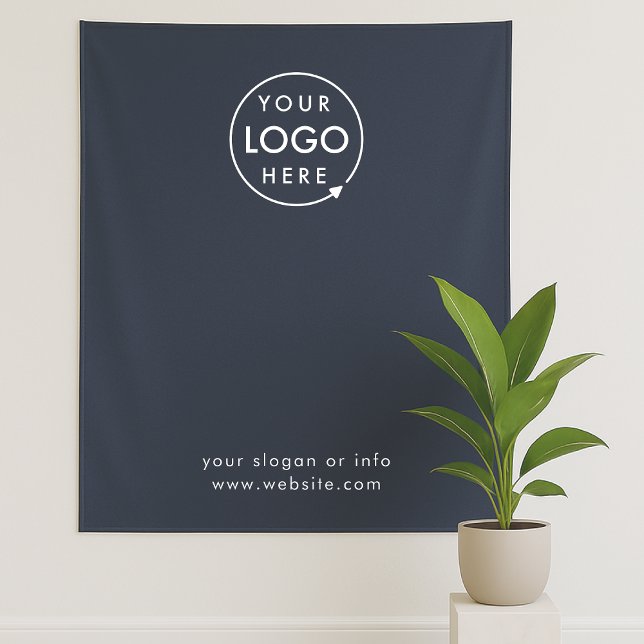 Business Step and Repeat Navy Blue Photo Backdrop  Tapestry (Creator Uploaded)