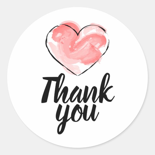 Business stickers, thank you with red heart classic round sticker (Front)
