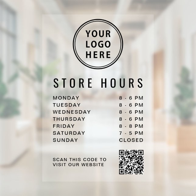 Business Store Hours Logo QR Code (Business Hours Logo QR Code Window Cling)