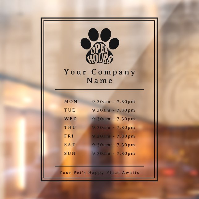 Business Storefront Open Hours Black Paw Print (Sheet 2)
