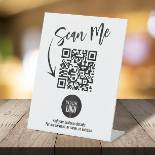 Business Tabletop QR Code Modern Logo Scan Me Pedestal Sign