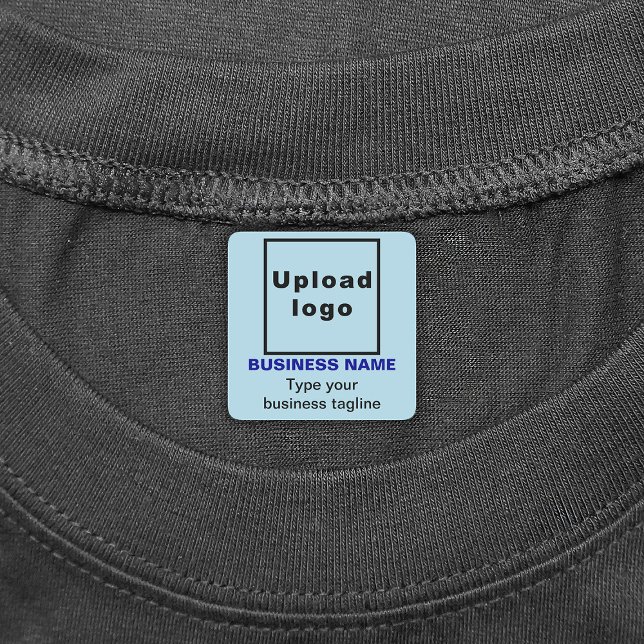 Business Tagline on Light Blue Square Iron On (Light blue square iron on label with your business name, logo and tagline)