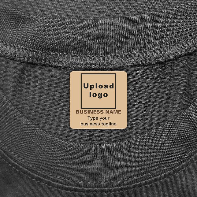 Business Tagline on Light Brown Square Iron On (Light brown square iron on label with your business name, logo and tagline)