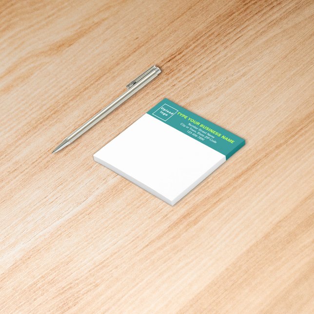Business Teal Heading White Square post it note (Build brand name awareness. Your business brand on teal green heading of square post it note.)