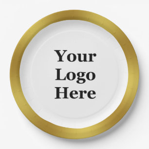 Business Template Gold & White Your Logo Here Paper Plate