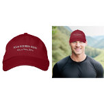 Business Text Embroidered on Red Cap<br><div class="desc">Red cap that you can customise by typing your business name, city or town and state. The text will be embroidered on the cap. You can include it in your promotional products, giveaway items or gifts to your customers or clients, a marketing strategy to advertise your business or to promote...</div>