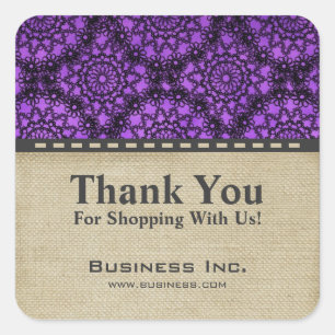 Business Thank You Black Lace Professional Purple Square Sticker