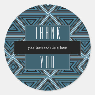 Business Thank You Blue Black Geometric Classic Round Sticker