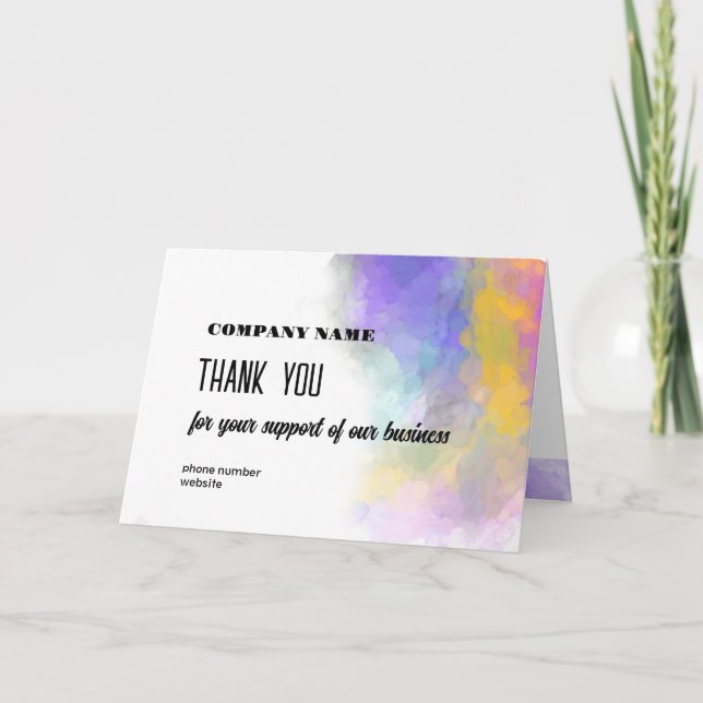 Business Thank You Bright Colourful Watercolor  Card (Front)