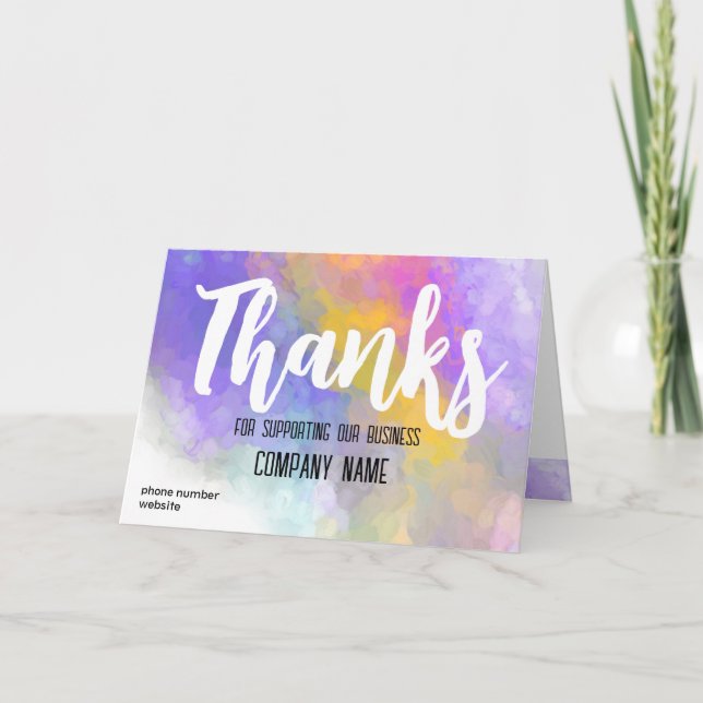 Business Thank You Bright Colourful Watercolor  Card (Front)