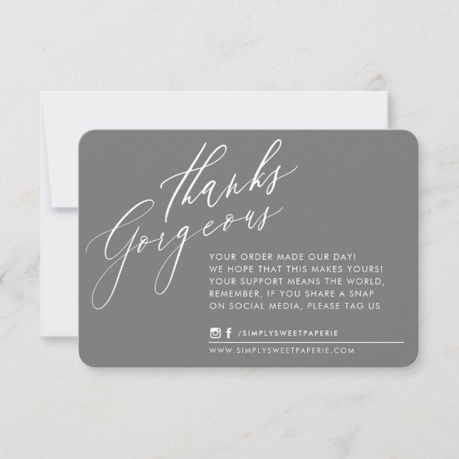 BUSINESS THANK YOU chic calligraphy grey reverse Card (Front)