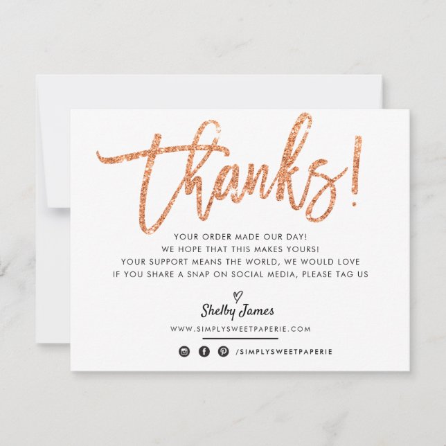 BUSINESS THANK YOU chic copper glitter script Card (Front)