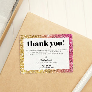 BUSINESS THANK YOU chic glam gold pink glitter Card