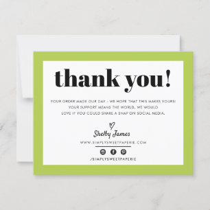 BUSINESS THANK YOU chic modern lime green LOGO Card