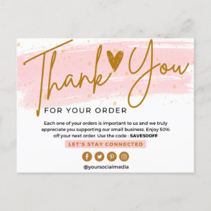 BUSINESS THANK YOU chic pink and gold script Postcard