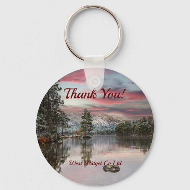 Business Thank You Christmas Snowy Landscape Key Ring (Front)