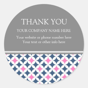Business Thank You Company Name Blue Pink Pattern Classic Round Sticker