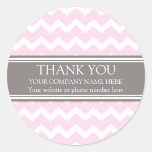 Business Thank You Company Name Pink Grey Chevron Classic Round Sticker