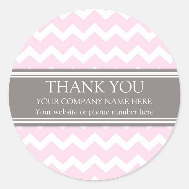 Business Thank You Company Name Pink Grey Chevron Classic Round Sticker (Front)