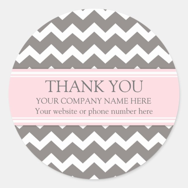 Business Thank You Company Name Pink Grey Chevron Classic Round Sticker (Front)