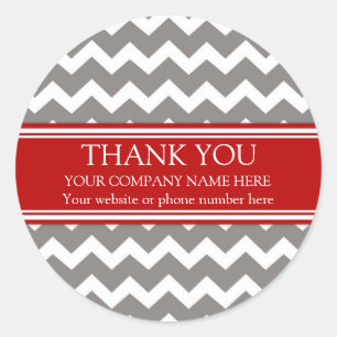 Business Thank You Company Name Red Grey Chevron Classic Round Sticker