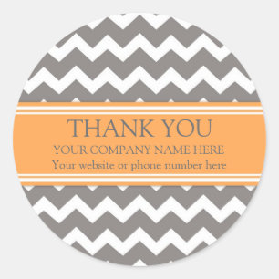 Business Thank You Company Orange Grey Chevron Classic Round Sticker