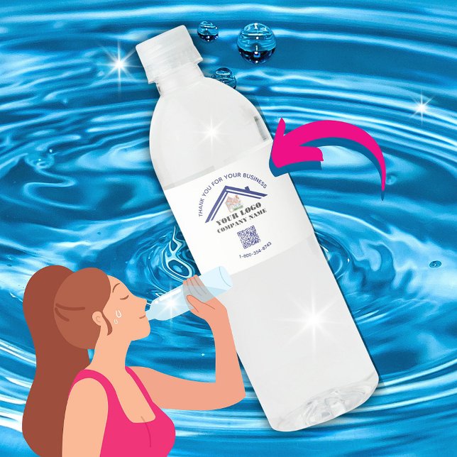 Business Thank You Custom Logo QR Code   Water Bottle Label (Creator Uploaded)
