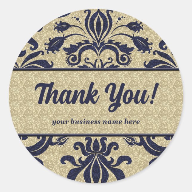Business Thank You Customised Blue Classic Round Sticker (Front)