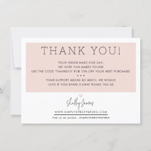 BUSINESS THANK YOU cute simple modern blush black Card