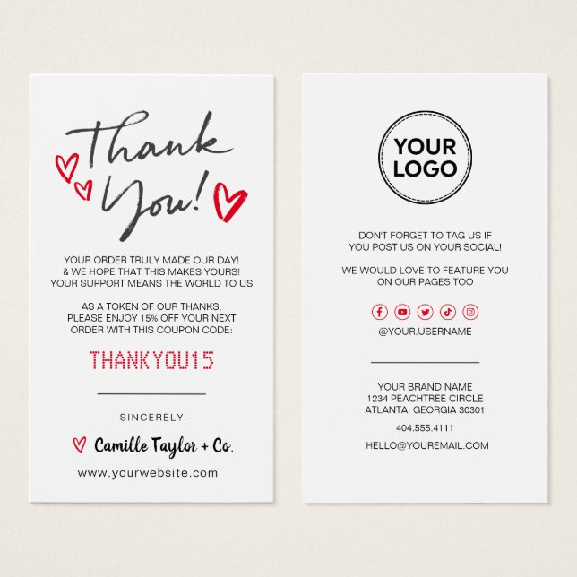 Business Thank You & Discount Code Card | Modern  (Front & Back)
