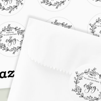 Business Thank You Doodled Wreath Black and White Classic Round Sticker