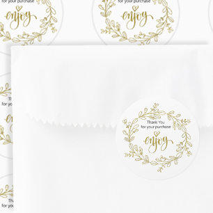 Business Thank You Doodled Wreath Gold and White Classic Round Sticker