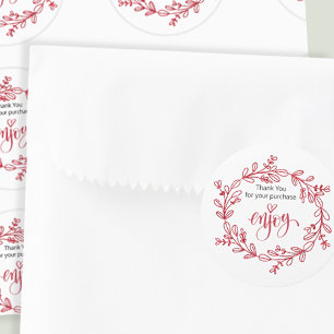 Business Thank You Doodled Wreath Pink and White Classic Round Sticker