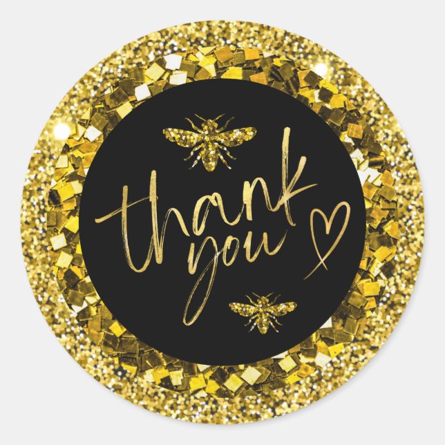 Business Thank You Elegant Black and Gold Classic Round Sticker (Front)