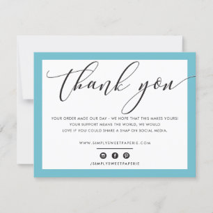 BUSINESS THANK YOU elegant black turquoise LOGO Card
