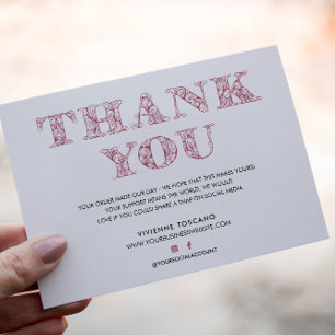 BUSINESS THANK YOU ELEGANT PINK SWIRL LOGO ENCLOSURE CARD