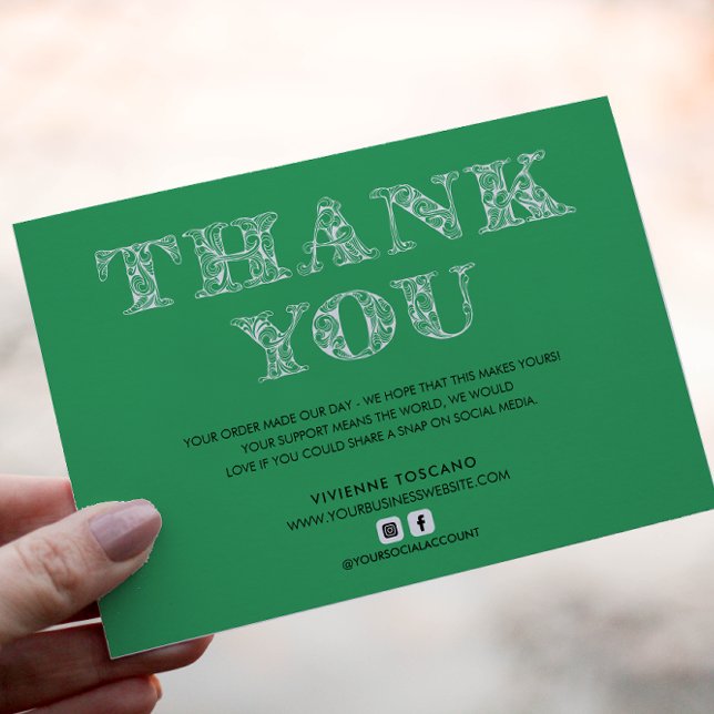 BUSINESS THANK YOU ELEGANT SWIRL LOGO  GREEN ENCLOSURE CARD (Creator Uploaded)